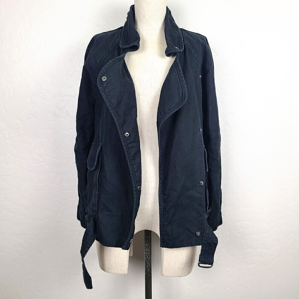 Wilfred Free Moto Jacket XS Black Linen Blend Canvas Snap-Front Utility … - Picture 2 of 9
